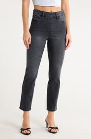 Good American Power Stretch Pull-On High Waist Ankle Straight Leg Jeans