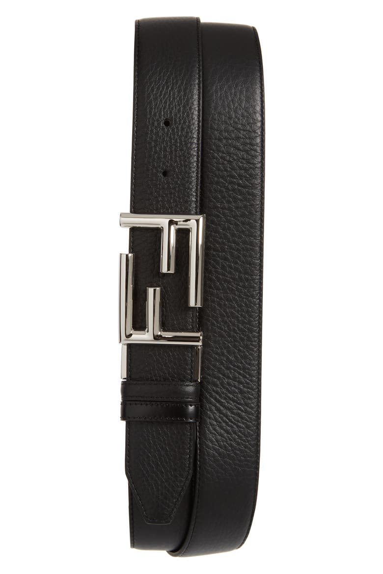 FF Logo Buckle Reversible Leather Belt, Main, color, NEROPALLADIO