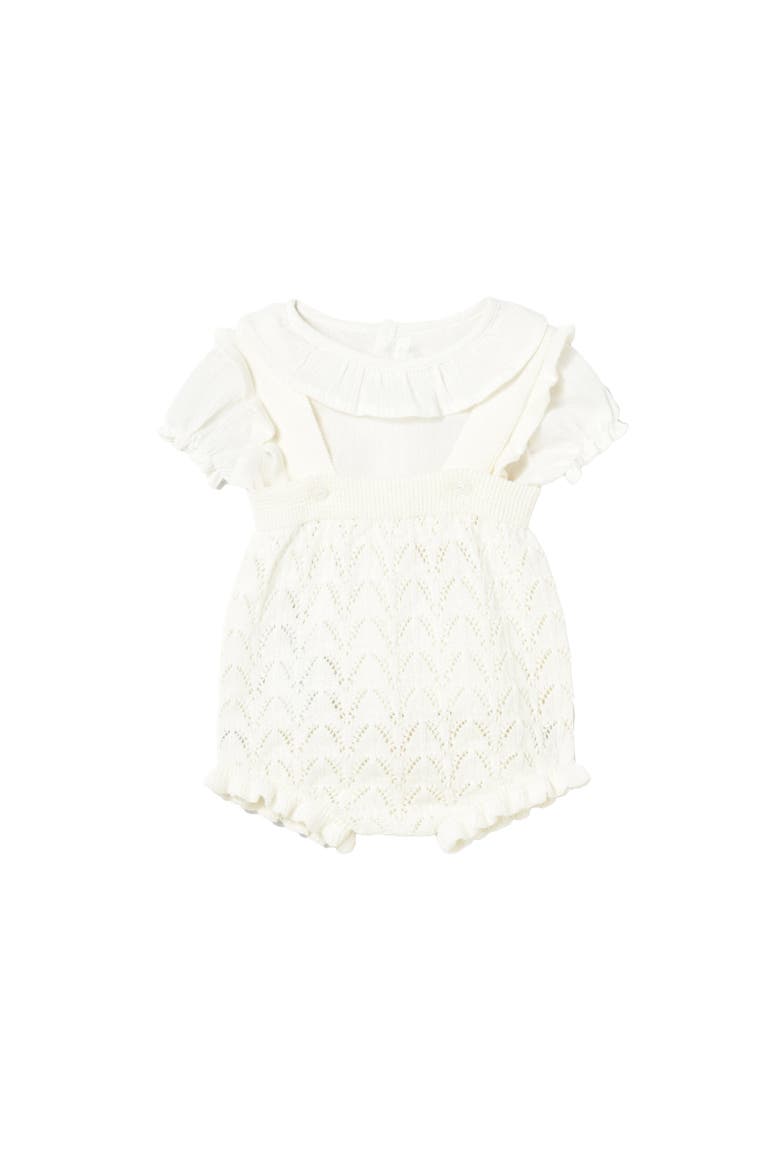 Knitted Romper with Puff Sleeves, Main, color, White