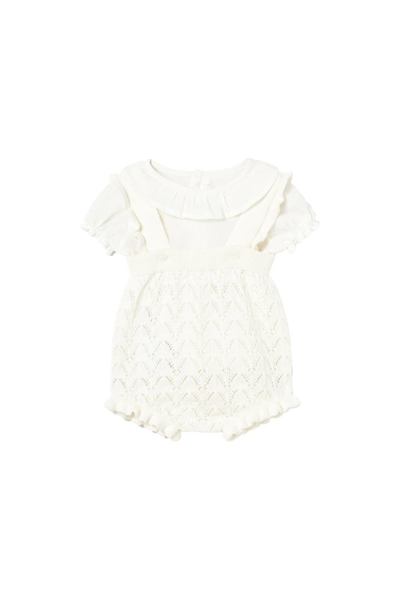 Mayoral Knitted Romper with Puff Sleeves, Main, color, White