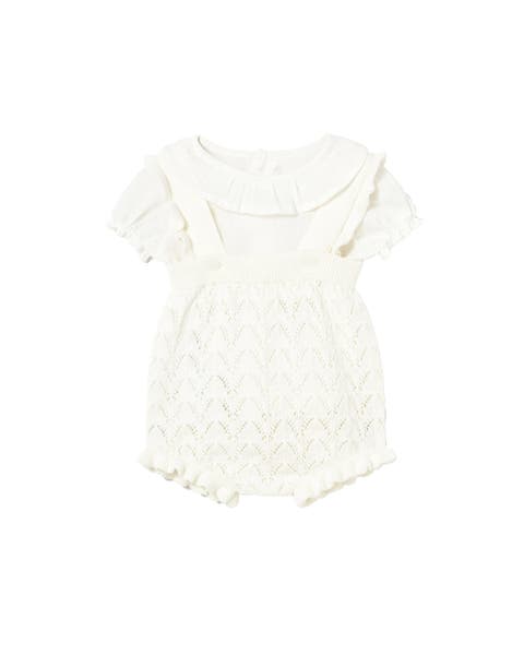 Knitted Romper with Puff Sleeves