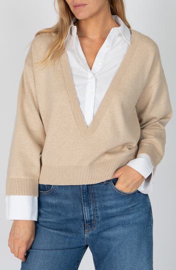 Derek Lam 10 Crosby Rida Long-sleeve Deep-v Mixed-media Sweater