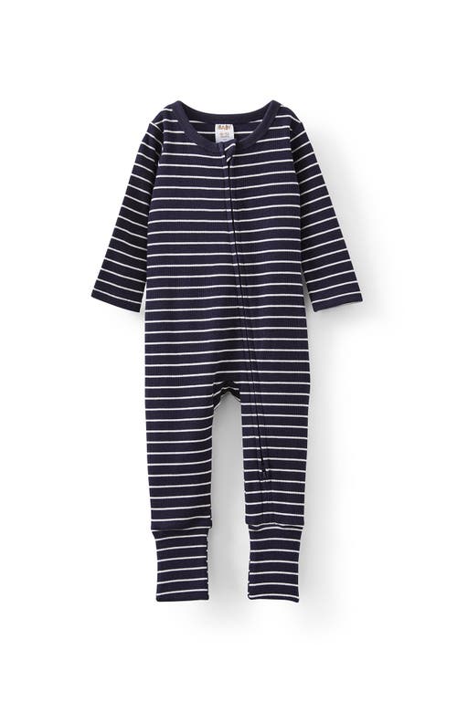 Cotton On Kids The Billie Long Sleeve Rib Romper In Navy Ink Vanilla Riley