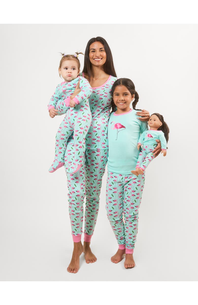 Leveret Footed Printed Cotton Matching Family Pajamas, Animal Kingdom Prints, Alternate, color, Flamingo