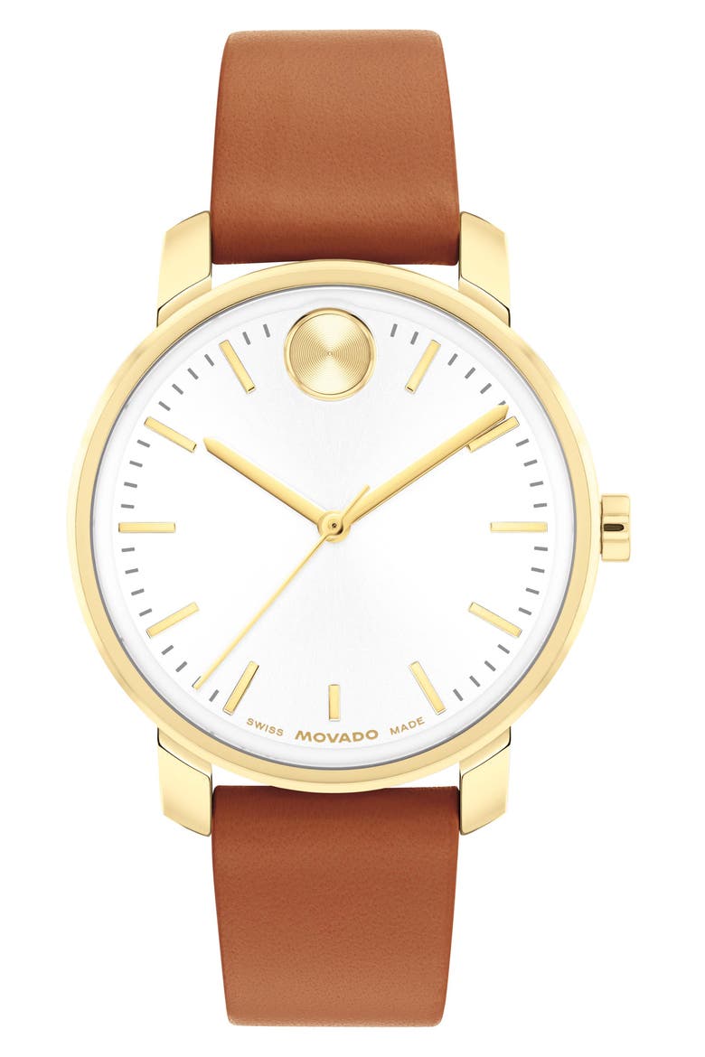 Bold Access Leather Strap Watch, 34mm, Main, color, SILVER DIAL