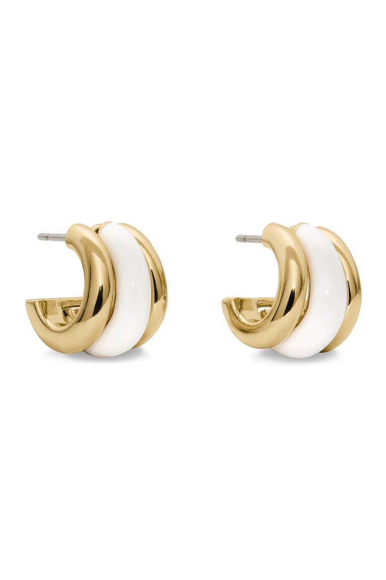 tiny twinkles trio huggie hoop earrings, Main, color, WHITE.