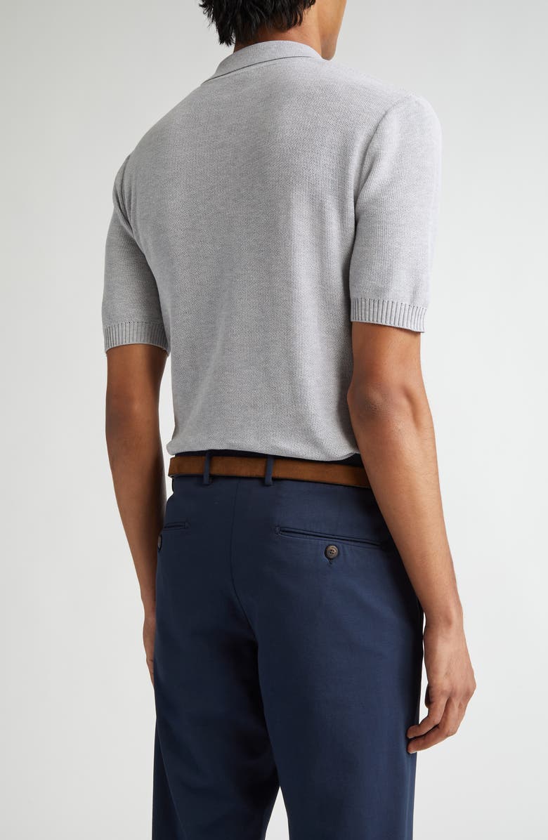 Eleventy Short Sleeve Polo Sweater, Alternate, color, Light Melange Grey