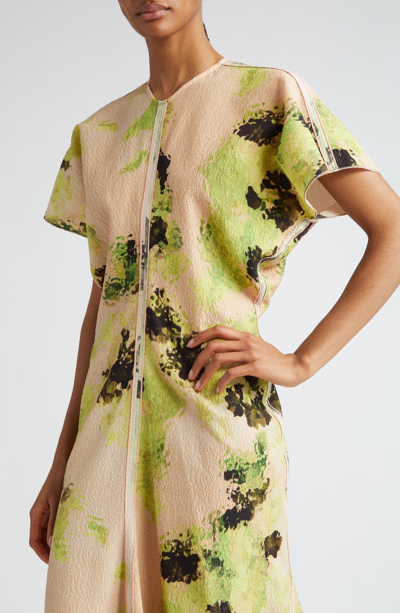 Victoria Beckham Floral Print Drape Shoulder Cloqué Dress, Alternate, color,