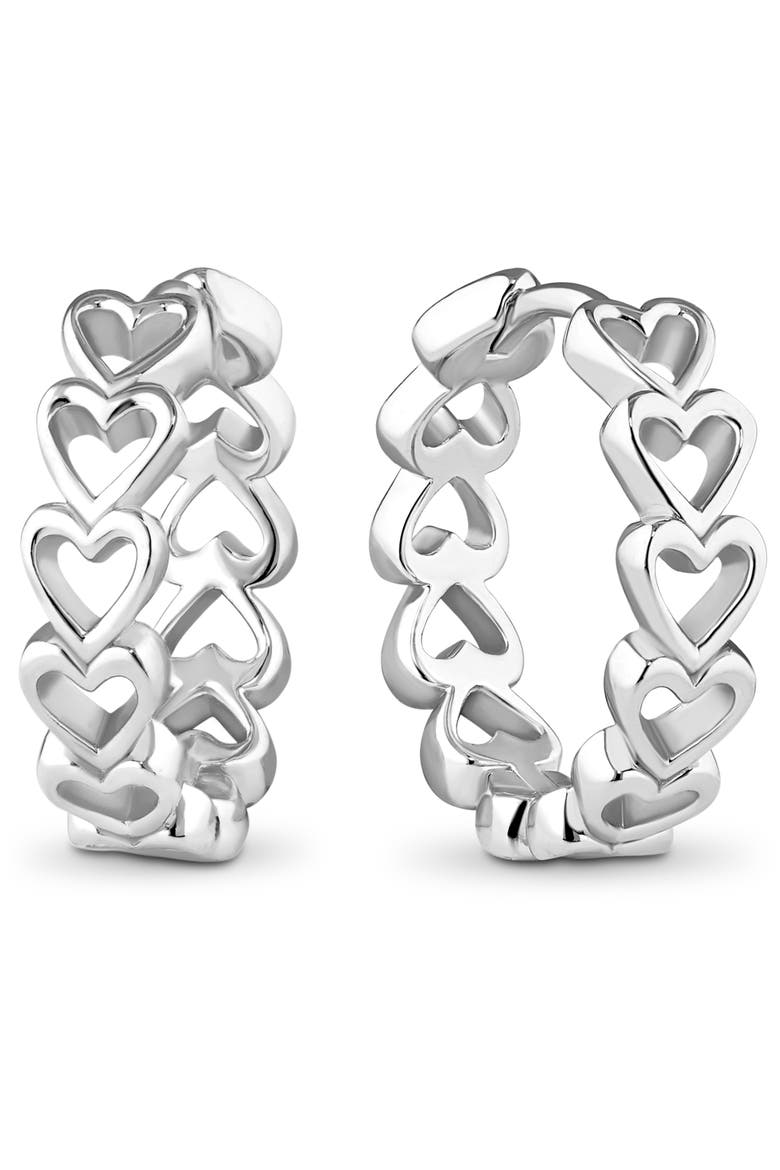 Open Heart Hoop Earrings in Rhodium Plated Sterling Silver, Main, color, Silver