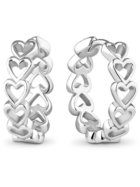 Open Heart Hoop Earrings in Rhodium Plated Sterling Silver