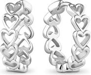 DEVATA Open Heart Hoop Earrings in Rhodium Plated Sterling Silver