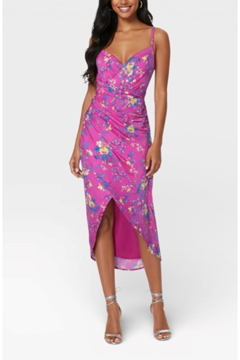 Bree Printed Wrap Midi Dress, Main, color, Plum Ditsy Floral