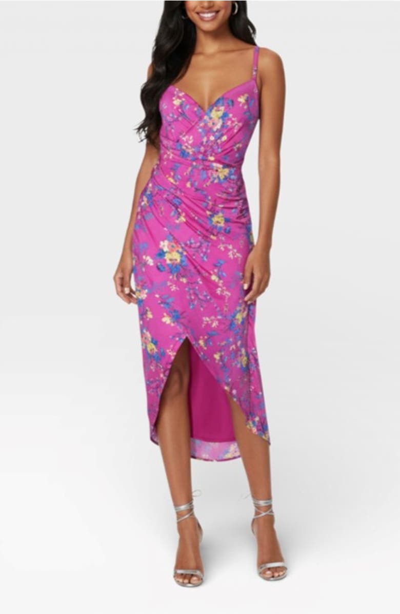 RACHEL Rachel Roy Bree Printed Wrap Midi Dress, Main, color, Plum Ditsy Floral