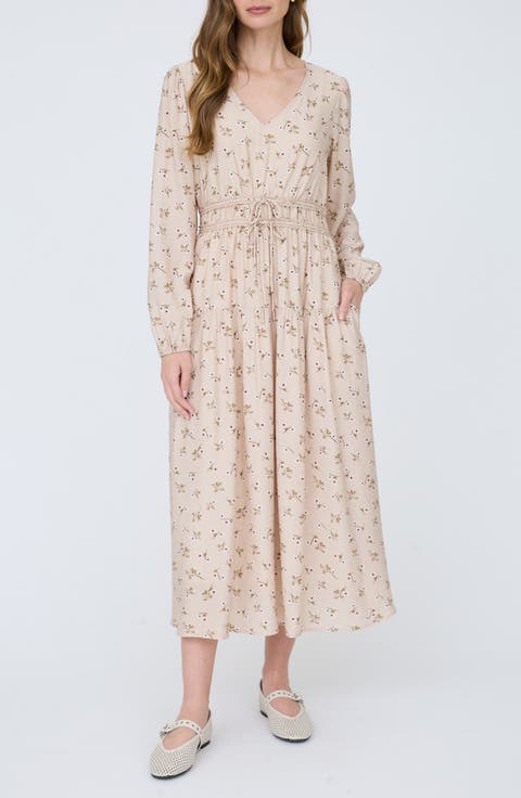 Ditsy Floral Print Long Sleeve Midi Dress