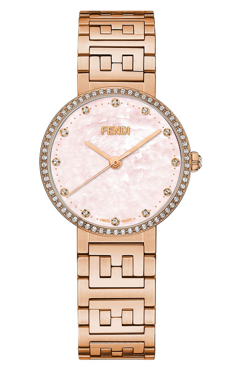 Fendi Forever Fendi Diamond Swiss Quartz Bracelet Watch, 29mm - 0.40 ctw, Main, color, Rosegold