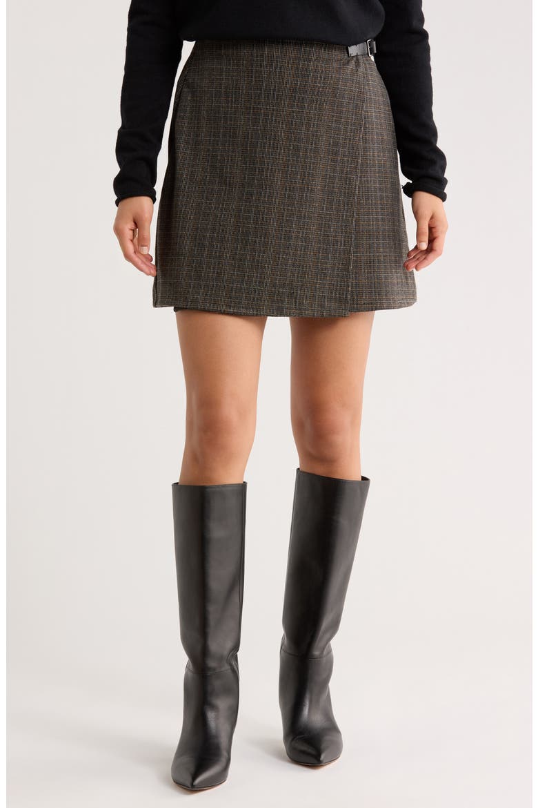 Buckle Knit Wrap Skirt, Main, color, BLACK/ CHAR/ CAMEL CHECK