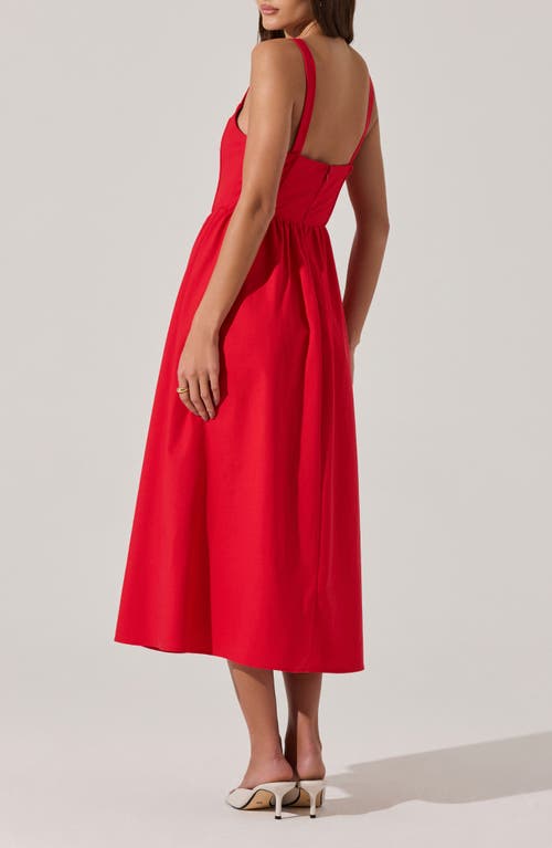 Astr The Label Structured Cotton Blend Midi Fit & Flare Dress In Red