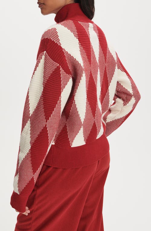 Varley Karina Argyle Jacquard Knit Cardigan In Red