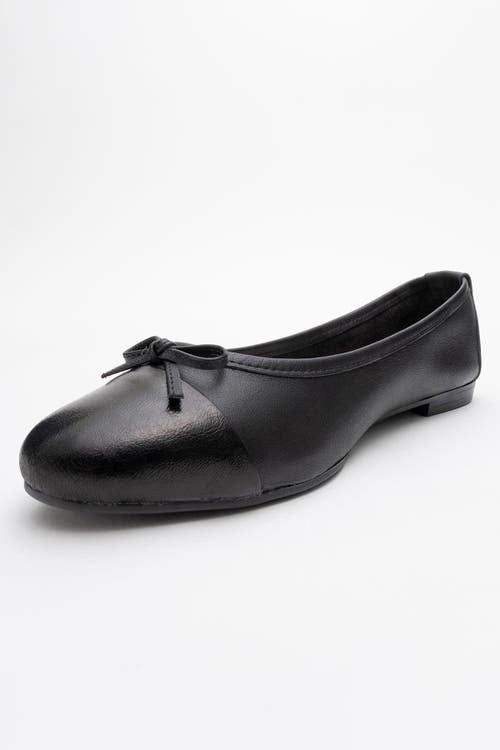 Forever & Always Shoes Rayne Cap Toe Leather Ballet Flats In Black Leather