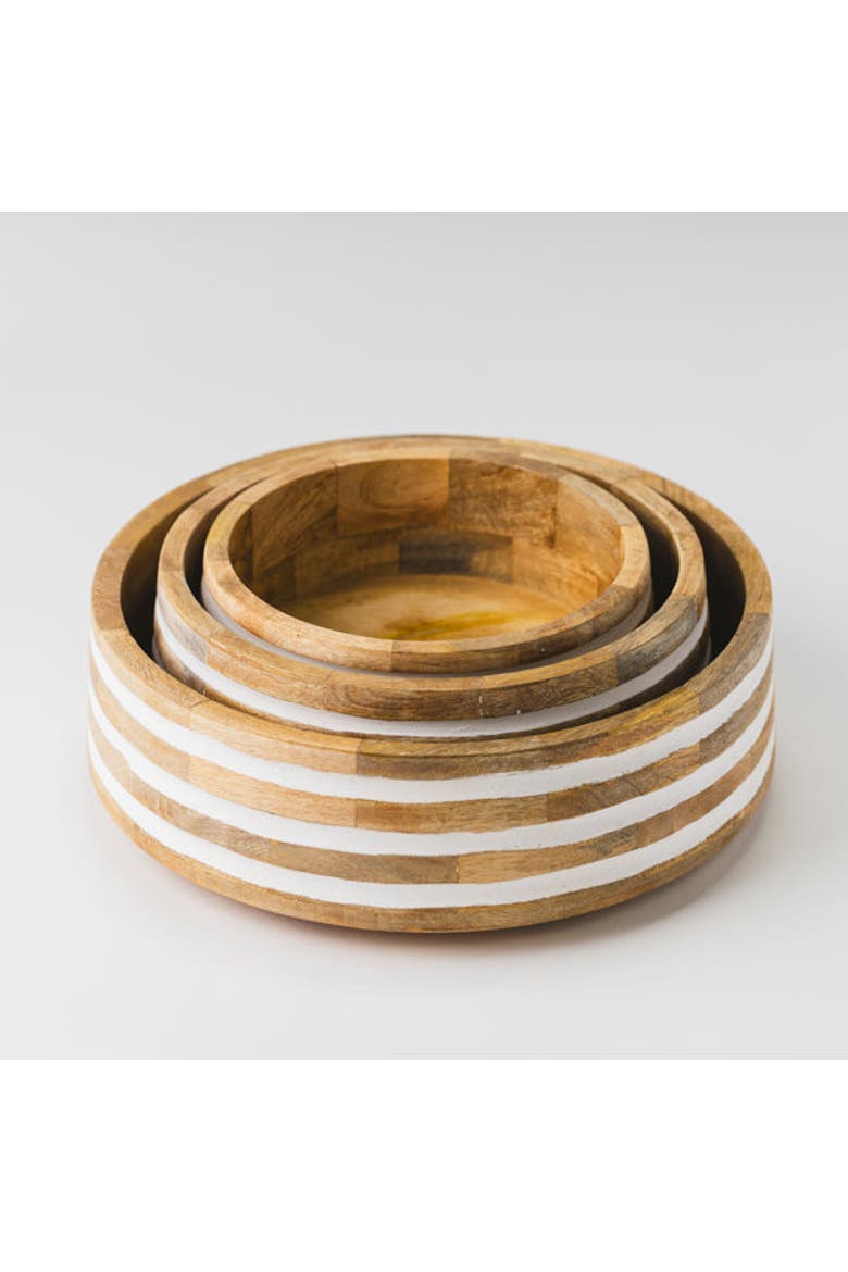 Whitehaven Mangowood Nested Bowls, Alternate, color, White