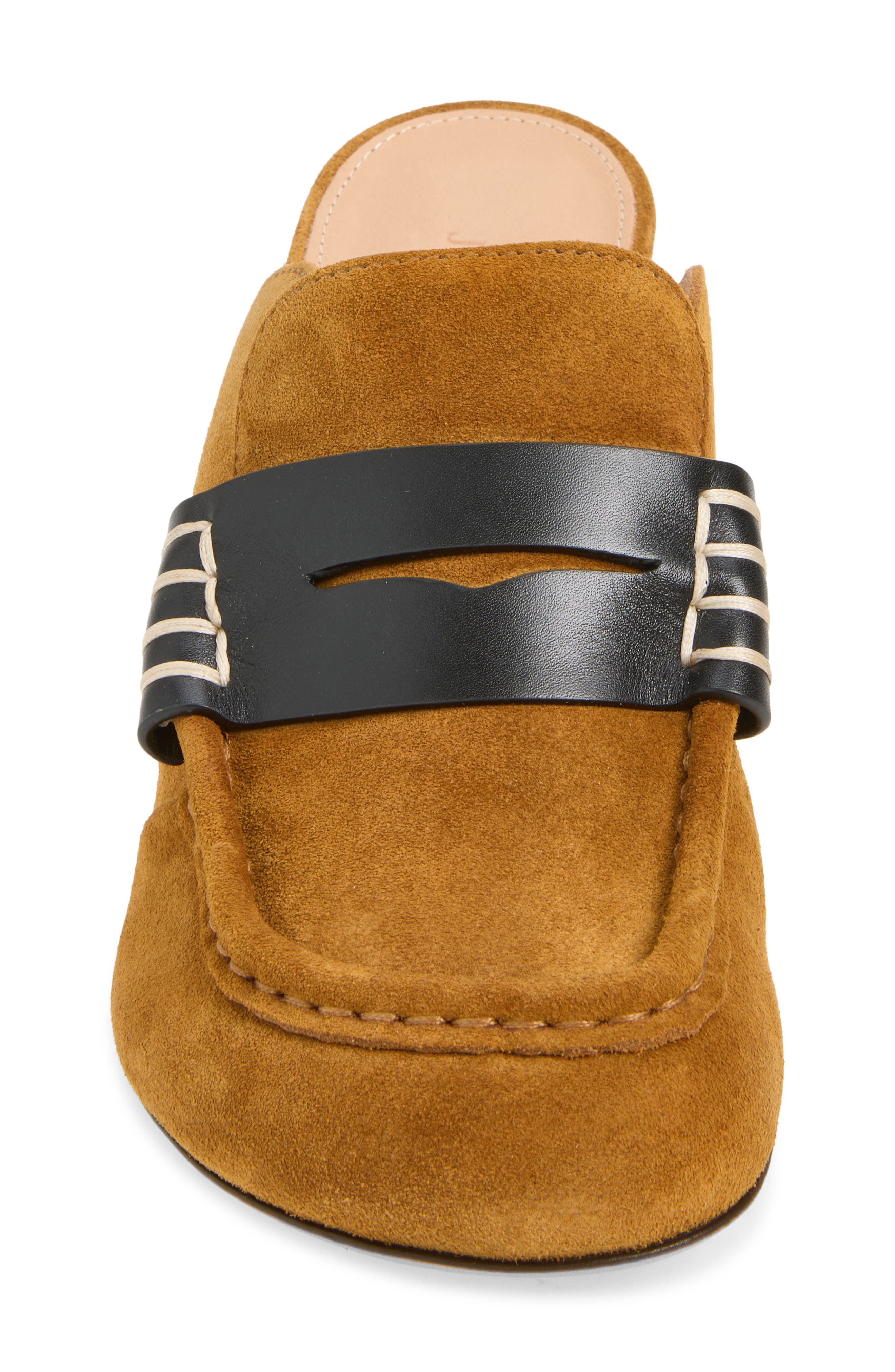 Suede Loafer Mule, Alternate, color, CARAMEL/ BLACK
