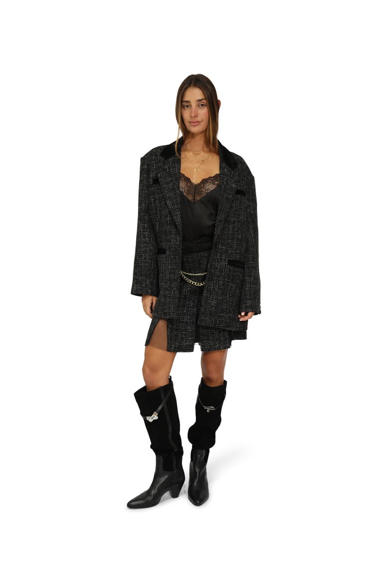 City Noir Tweed Oversized Blazer, Alternate, color, Black