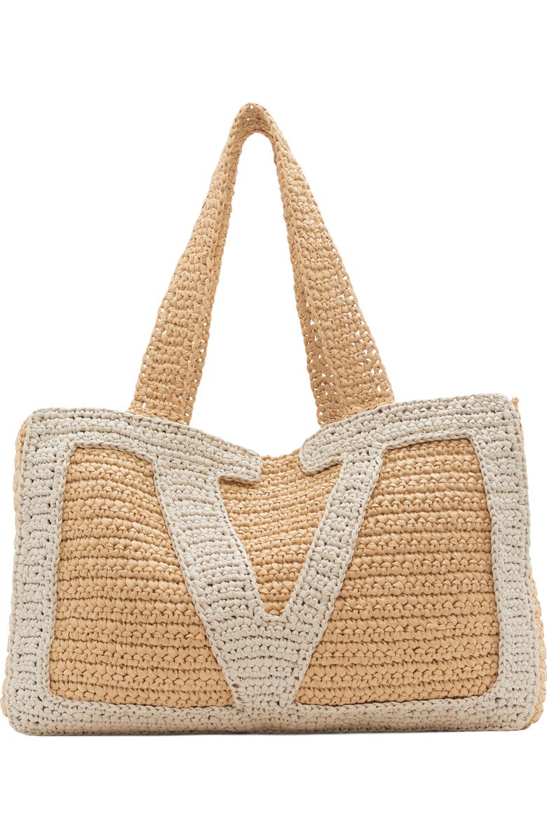 Valentino Garavani Large Viva Superstar Raffia Tote, Main, color, Natural