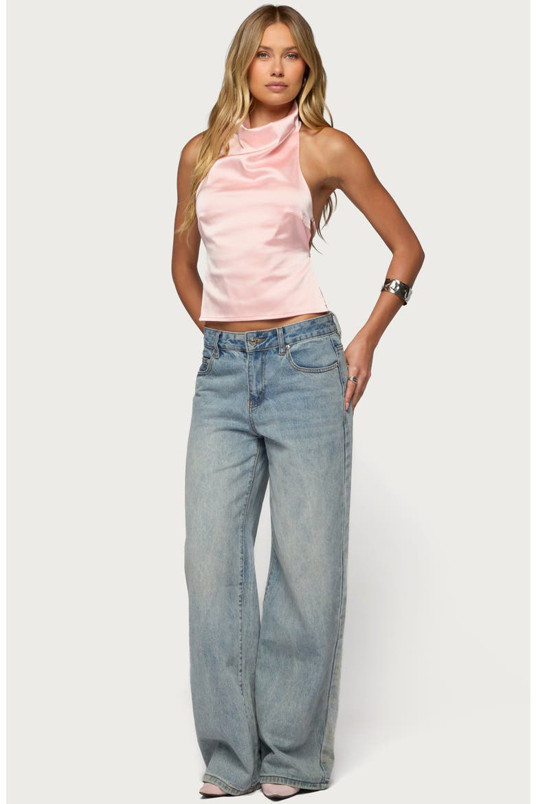 Cowl Neck Backless Satin Crop Top, Alternate, color, LIGHT-PINK