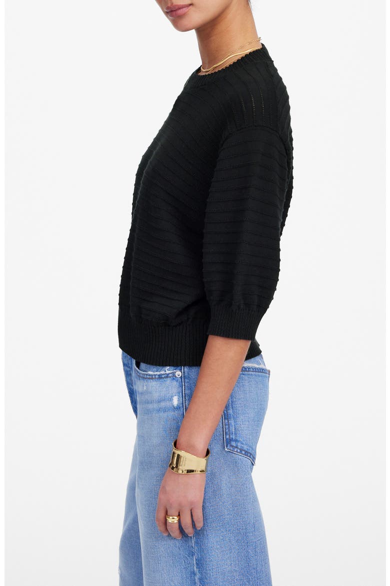 Textural Stitch Cotton Sweater, Alternate, color, BLACK