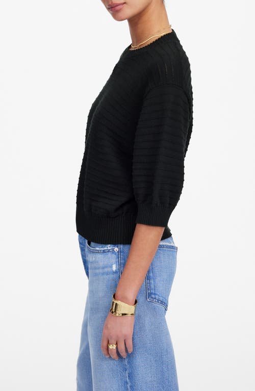 Madewell Textural Stitch Cotton Sweater In Black
