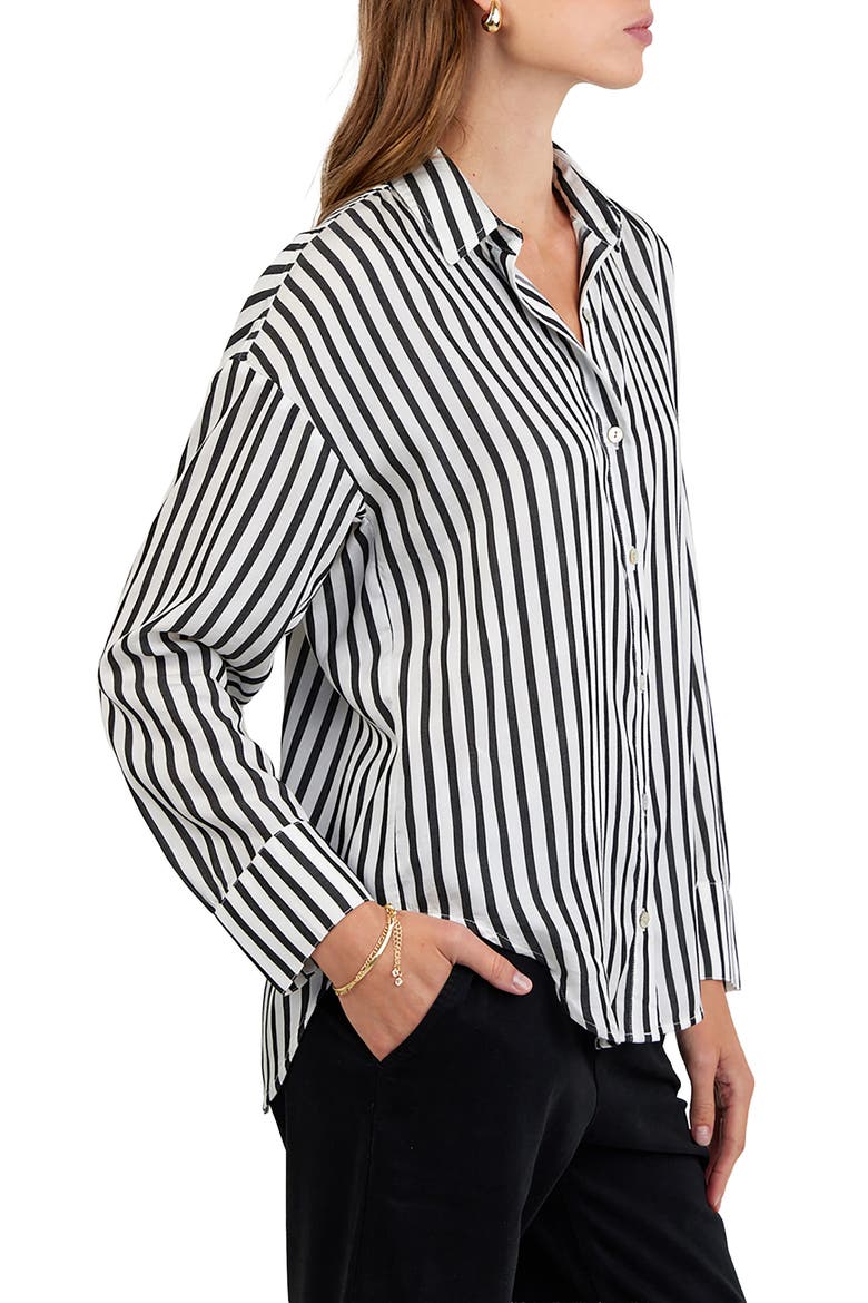Stripe Oversize Button-Up Shirt, Alternate, color, VINTAGE BLACK STRIPE