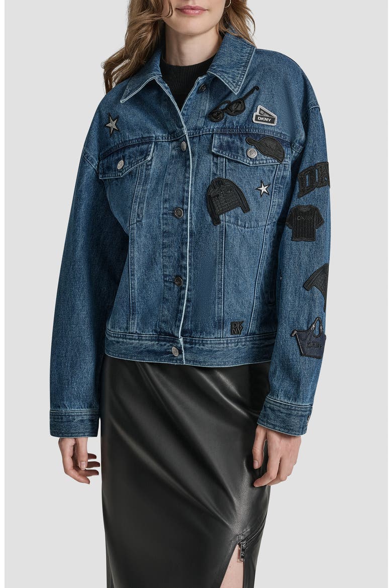 Logo Patch Denim Trucker Jacket, Main, color, LUDLOW WASH