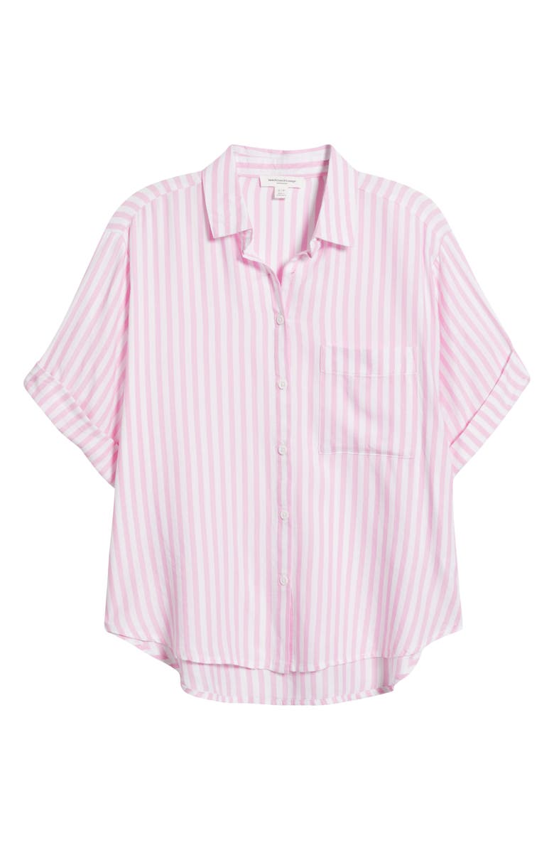 beachlunchlounge Murphy Stripe Button-Up Shirt, Alternate, color, Ocean Pink