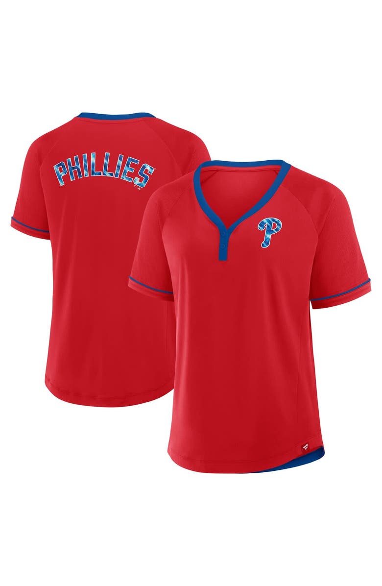 FANATICS Women's Fanatics Red Philadelphia Phillies League Diva Star Raglan V-Neck T-Shirt, Main, color, Red