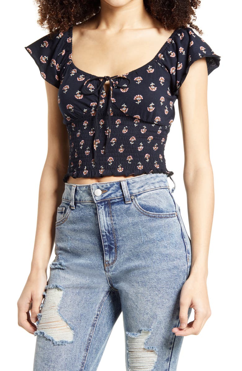 Billabong Secret Spot Flutter Sleeve Crop Top, Main, color, 