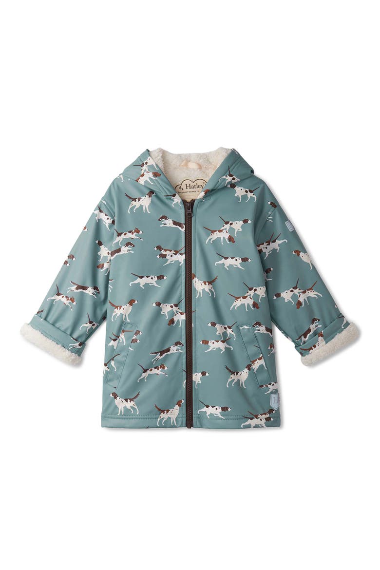 Kids' On the Hunt Waterproof Fleece Lined Hooded Raincoat, Main, color, ARONA