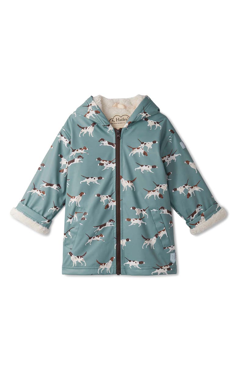 Hatley Kids' On the Hunt Waterproof Fleece Lined Hooded Raincoat, Main, color, Arona