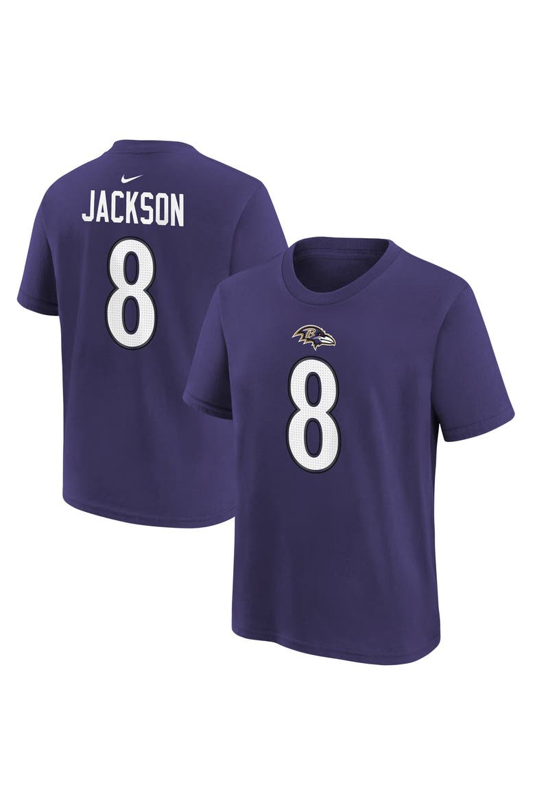 Youth Nike Lamar Jackson Purple Baltimore Ravens Player Name & Number T-Shirt, Main, color, Purple