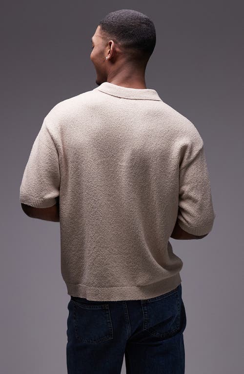 Topman Cotton Blend Bouclé Polo Sweater In Stone
