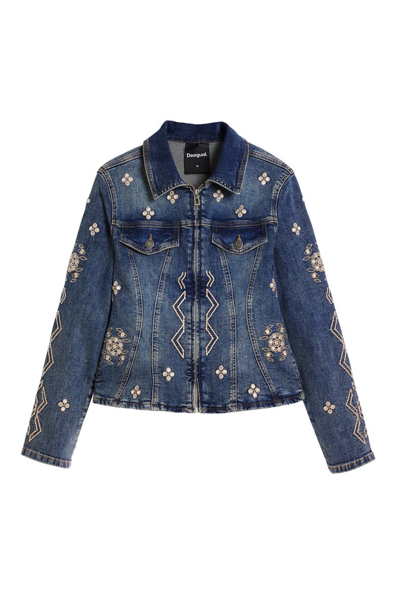 Zip Denim Trucker Jacket, Alternate, color, MEDIUM BLUE
