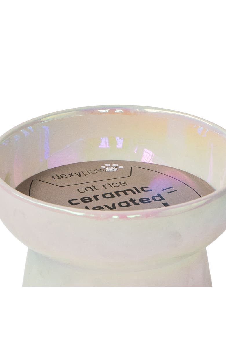 Dexypaws Elevated Ceramic Bowl For Cats Iridescent 7Oz Capacity, Alternate, color, Off-White