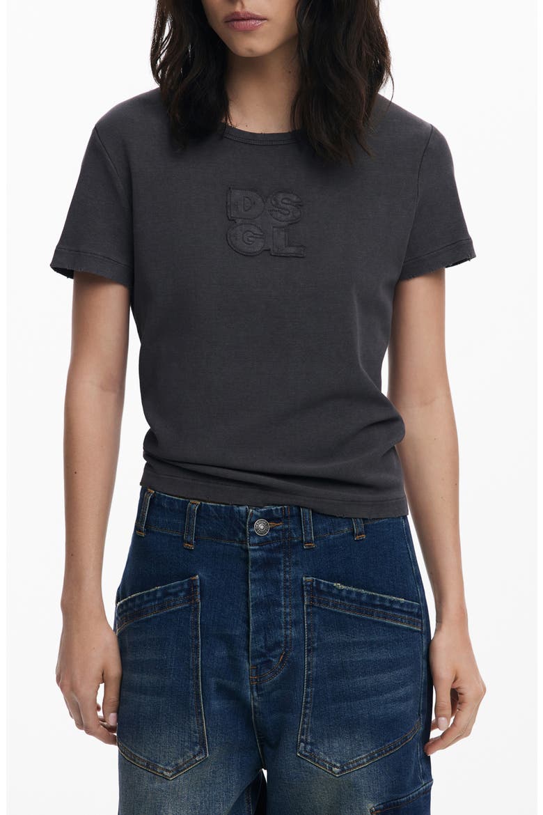 Logo Patch Stretch Cotton T-Shirt, Main, color, BLACK