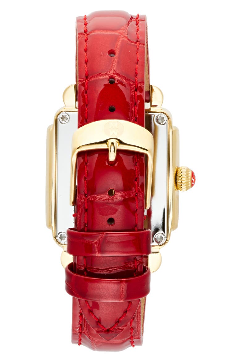 Deco Sport Mid Leather Strap Watch, 29mm x 31mm, Alternate, color, RED/ GOLD
