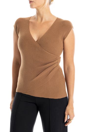 Max Studio Cap Sleeve Wrap Sweater In Vicuna