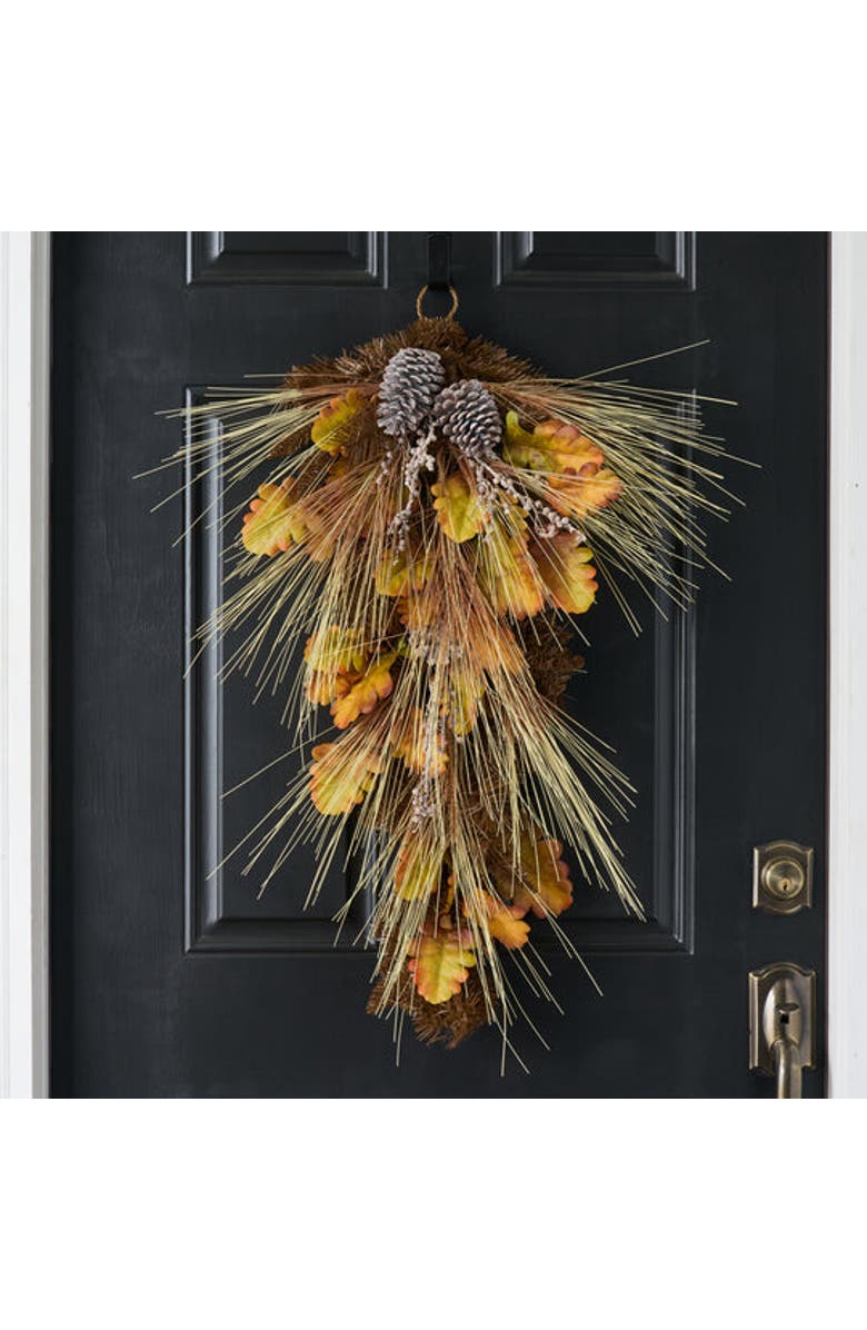 Darby Creek Trading Bleached Wheat Grass, Pinecone & Autumn Oak Leaf Fall Front Door Swag, Alternate, color, Beige