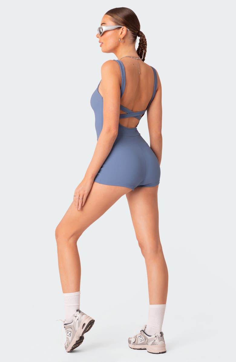 EDIKTED Drea Open Back Rib Romper, Alternate, color, Blue