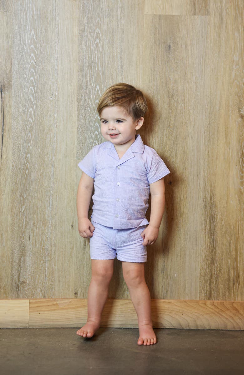 Manière Kids' Cotton Seersucker Camp Shirt & Pull-On Shorts Set, Alternate, color, Blue