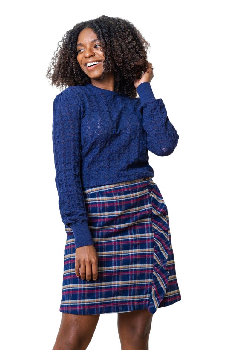 Women's Organic Pointelle Sweater, Alternate, color, Navy Leaf Pointelle