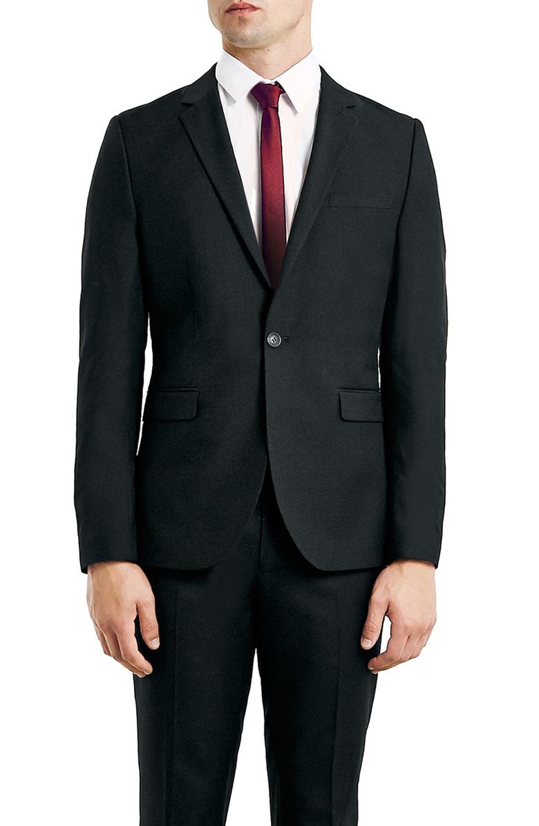 Topman Skinny Fit Black One-Button Suit Jacket, Main, color, 