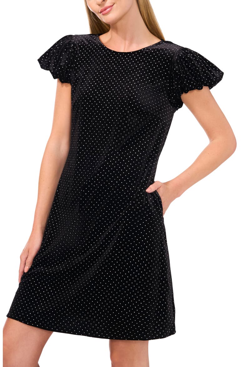 Velvet Bubble Sleeve Dress, Alternate, color, RICH BLACK